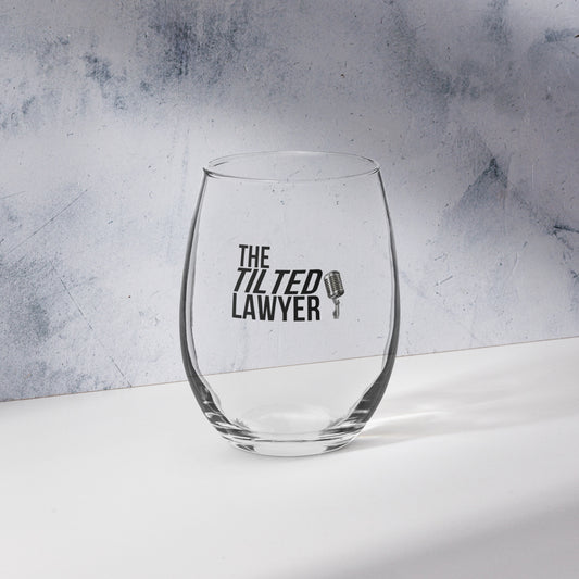 The Tilted Lawyer Logo Stemless wine glass